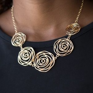 $5 - Rosy Rosette Necklace and Earrings- Gold